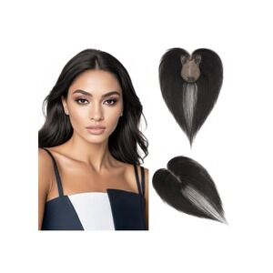 Real Human Hair Topper 11" Natural Black Lace Base Clip In Wiglet No Bangs